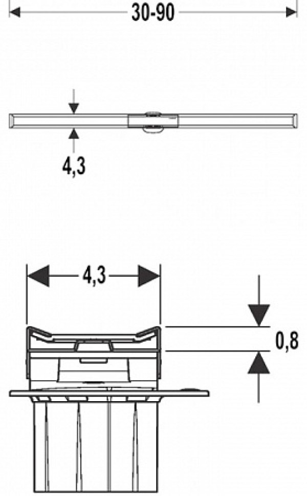 Geberit CleanLine20 Duş Kanalı Kapağı, 30–90 cm Paslanmaz Çelik, Siyah Kapak